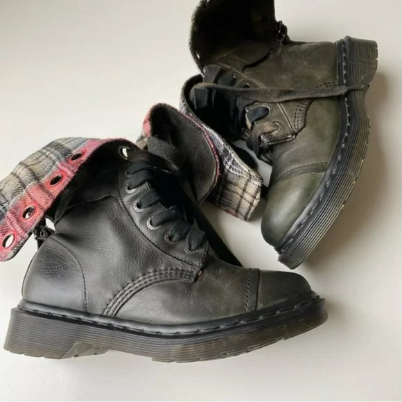 Doc Martens Gray Green Boots Size 6 US Womens Triumph 1914 Fold Over Plaid - Picture 6 of 16